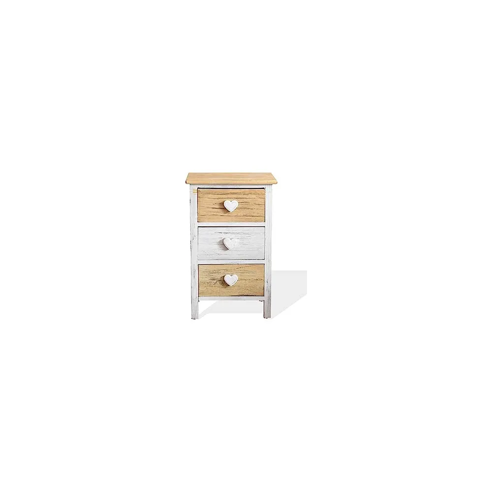 COMODINO SHABBY CHIC "TILLASANDIA" BIANCO E BEIGE CON 3 CASSETTI