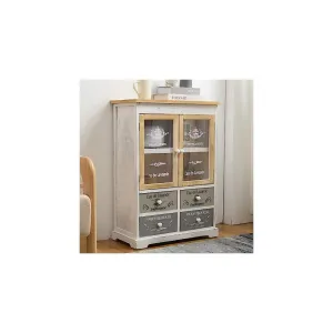 CREDENZA CON VETRINA DECORATA 4 CASSETTI 2 ANTE 81X58X30CM