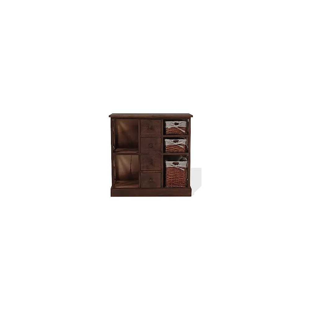 CREDENZA MULTIUSO 4 CASSETTI E 3 CESTE STILE COUNTRY - MARRONE 69X69X30CM