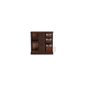 CREDENZA MULTIUSO 4 CASSETTI E 3 CESTE STILE COUNTRY - MARRONE 69X69X30CM