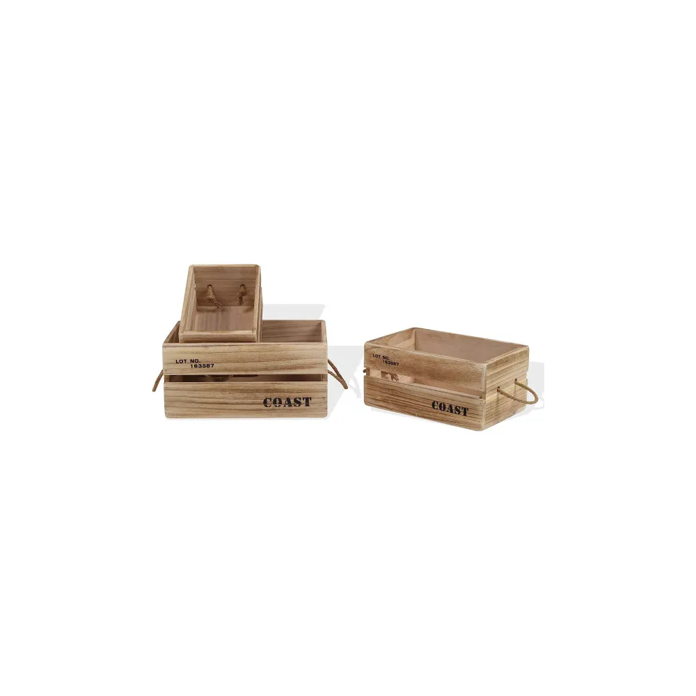 SET DI 3 CASSETTE CONTENITORI "POMELIA" IN LEGNO CHIARO