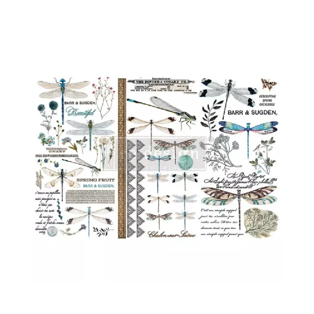 REDESIGN DECOR TRANSFERS SPRING DRAGONFLY 15x30,5CM