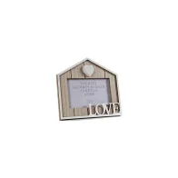 CORNICE PORTAFOTO CON CUORE E TESTO LOVE DIMENSIONE 20X18cm LEGNO BIANCO E MARRONE