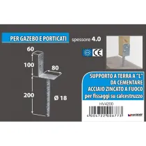 Supporto a "L" per pali 75 x 60 x 110 x 200 mm.