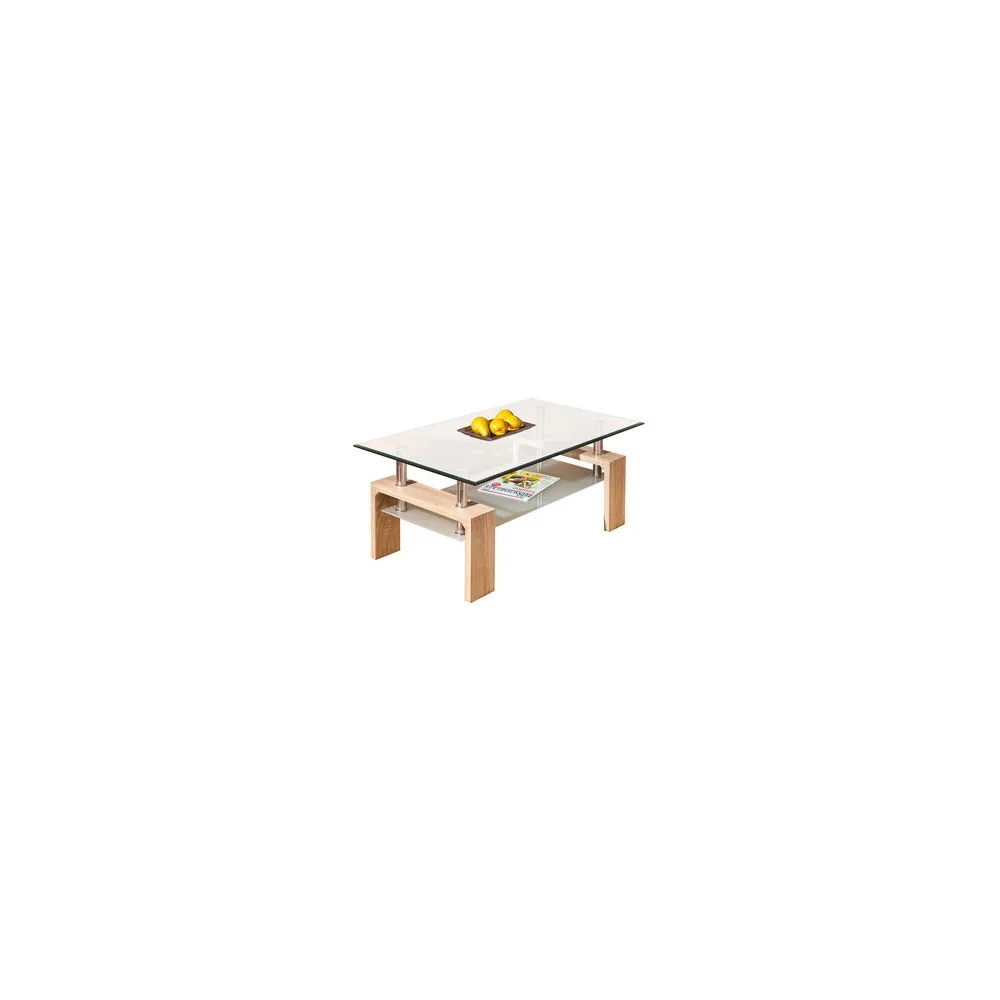 TAVOLO DOPPIO VETRO ROVERE 100x60x45h