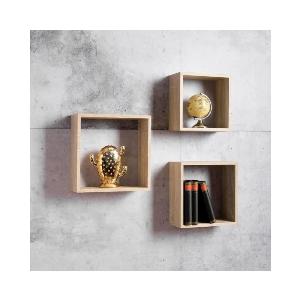 SET 3 MENSOLE DA PARETE FORMA CUBO COLORE ROVERE SONOMA