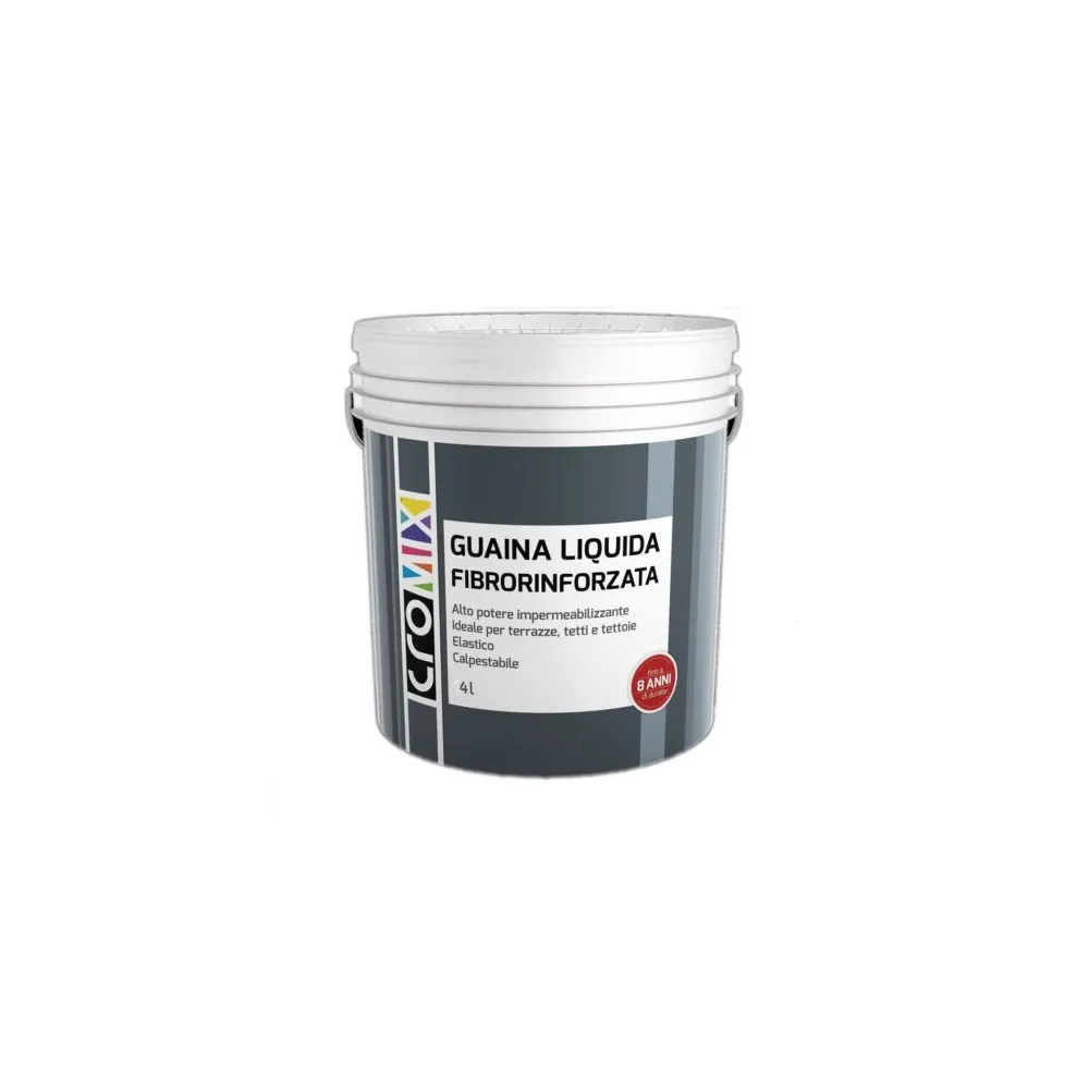 GUAINA LIQUIDA FIBRORINFORZATA IMPERMEALIZZANTE BIANCA PER ESTERNO 4 LT CROMIX GUAINA LIQUIDA FIBRORINFORZATA IMPERMEALIZZANTE BIANCA PER ESTERNO 4 LT CROMIX