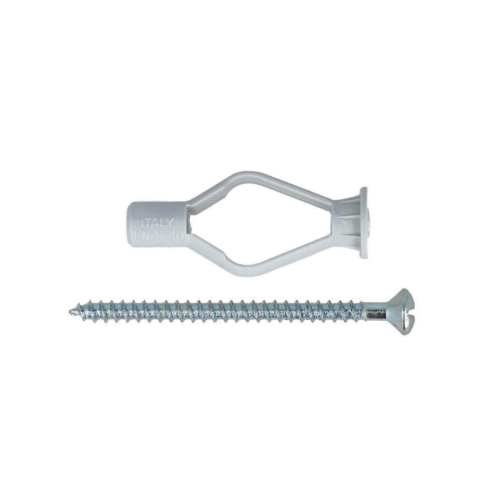 Tasselli in nylon 8 x 40 mm per pareti vuote, con viti testa cilindrica 4 x 45 - 6 pz.
