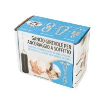 GANCIO GIREVOLE PER ANCORAGGIO A SOFFITTO BASE TONDA ACCIAIO INOX + KIT FISSAGGIO