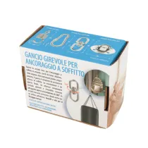 GANCIO GIREVOLE PER ANCORAGGIO A SOFFITTO BASE TONDA ACCIAIO INOX + KIT FISSAGGIO