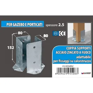 Coppia supporti ancoraggio per travi 80 x 80 x 150 mm.