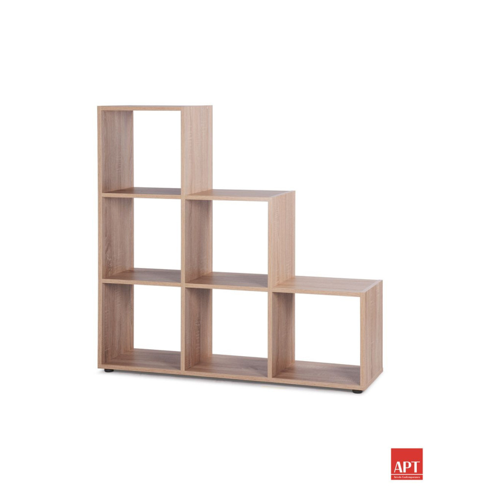 WHITE LADDER BOOKSHELF WITH 6 CUBIC COMPARTMENTS 116X33X118CM