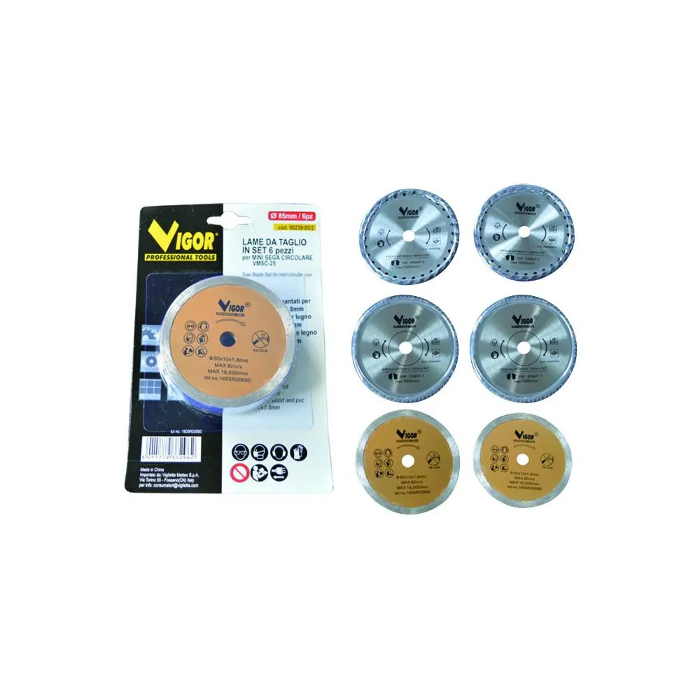 ACCESSORI PER MINISEGA VIGOR SET LAME 6 PEZZI Ø85MM.