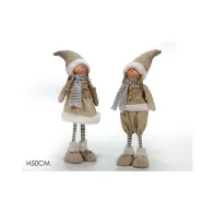 PERSONAGGIO DECORAZIONE NATALIZIA BIMBA CON CAPPELLO BEIGE H 50CM