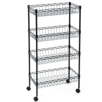 CARRELLO DA CUCINA 45X25X85CM 4 CESTE IN METALLO DERBY NERO