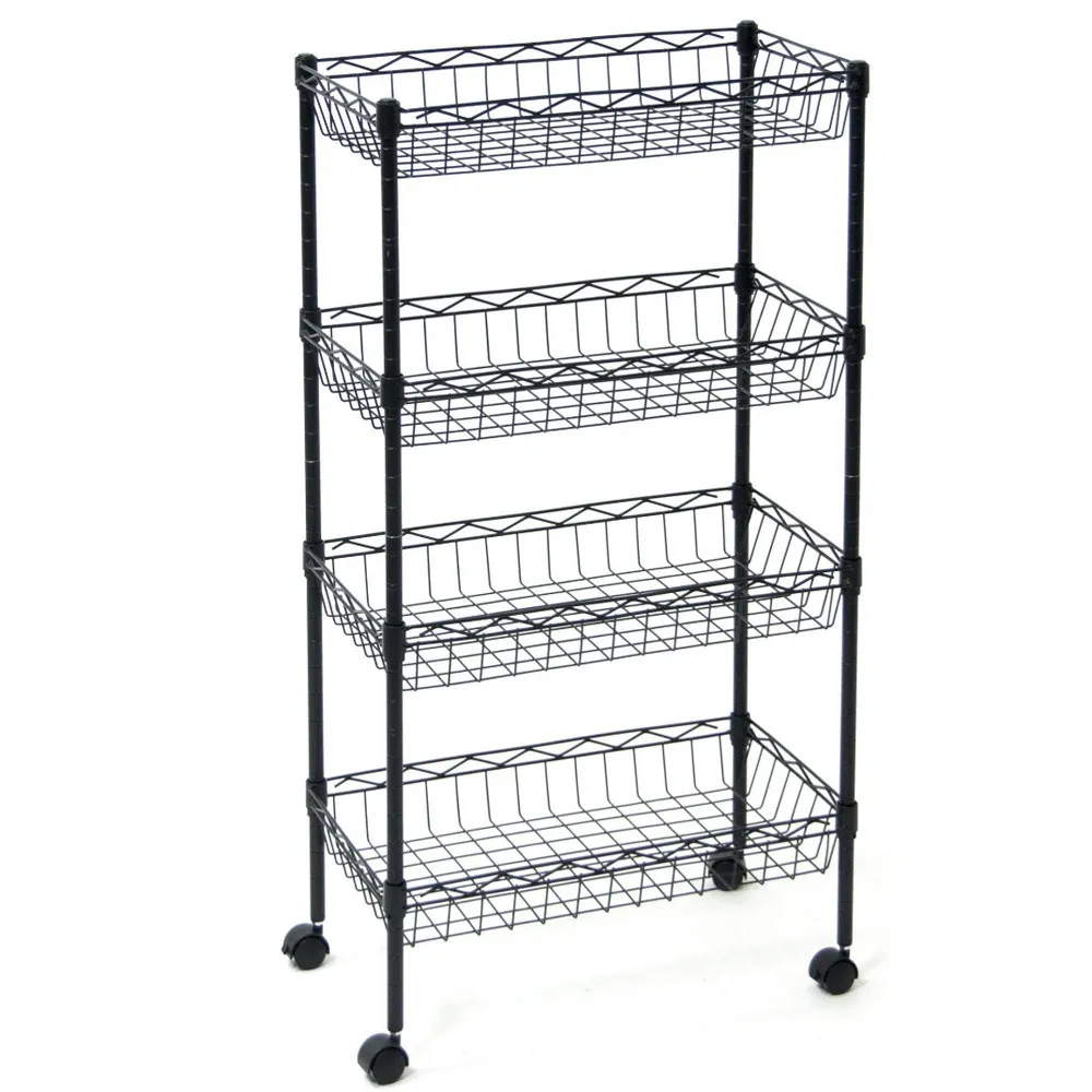 CARRELLO DA CUCINA 45X25X85CM 4 CESTE IN METALLO DERBY NERO