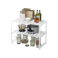 SCAFFALE ESTENSIBILE 2 RIPIANI 52/86X30,5X44CM IN METALLO E PLASTICA BIANCO