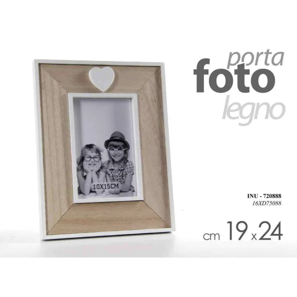 CORNICE PORTAFOTO CON CUORE DIMENSIONE 24x19 LEGNO BIANCO E MARRONE