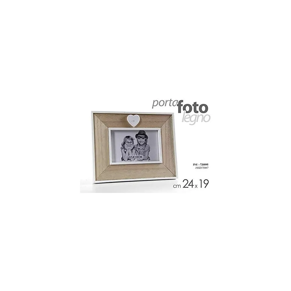 CORNICE PORTAFOTO CON CUORE DIMENSIONE 24x19 LEGNO BIANCO E MARRONE
