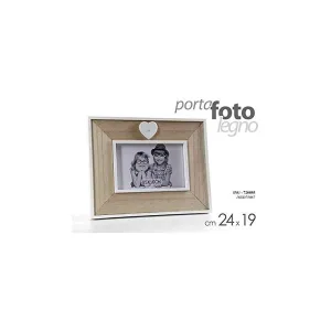 CORNICE PORTAFOTO CON CUORE DIMENSIONE 24x19 LEGNO BIANCO E MARRONE