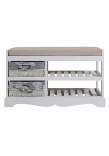 WHITE SHABBY BENCH WITH 2...