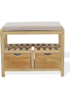Banc avec 2 tiroirs en bois clair style Shabby Country 46x60x33cm