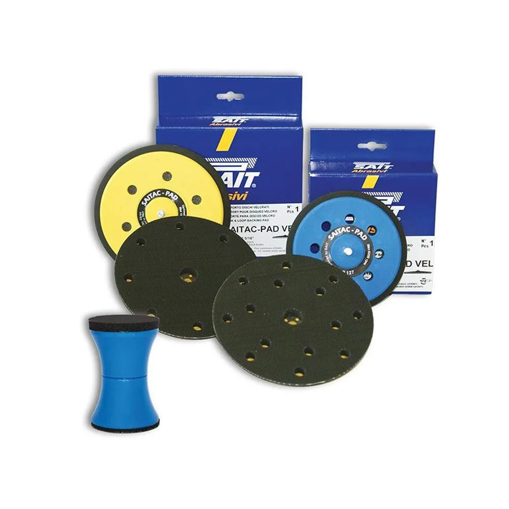 Platorello di supporto per dischi in velcro, diametro 150 mm, attacco M8, 15 fori SAITAC-PAD-VEL Platorello di supporto per dischi in velcro, diametro 150 mm, attacco M8, 15 fori SAITAC-PAD-VEL