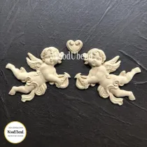 COPPIA DI FREGI DECORATIVI ANGELI CON CUORE, WOODUBEND