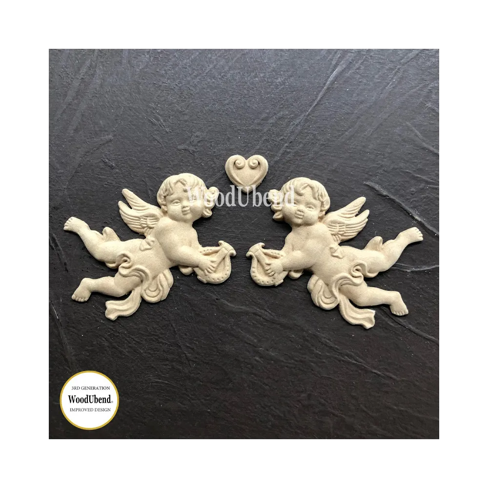 COPPIA DI FREGI DECORATIVI ANGELI CON CUORE, WOODUBEND COPPIA DI FREGI DECORATIVI ANGELI CON CUORE, WOODUBEND