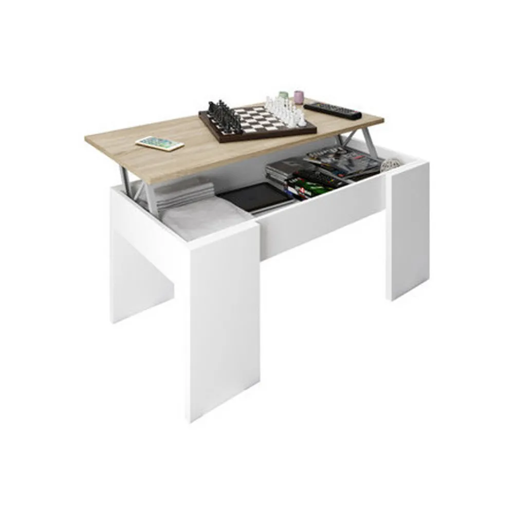 TAVOLO CAFFE ELEVABILE 50X100X45/56H CM ROVERE/BIANCO