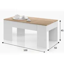 TAVOLO CAFFE ELEVABILE 50X100X45/56H CM ROVERE/BIANCO