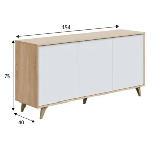 CREDENZA 3 ANTE CM 154X40X75H ROVERE BIANCO