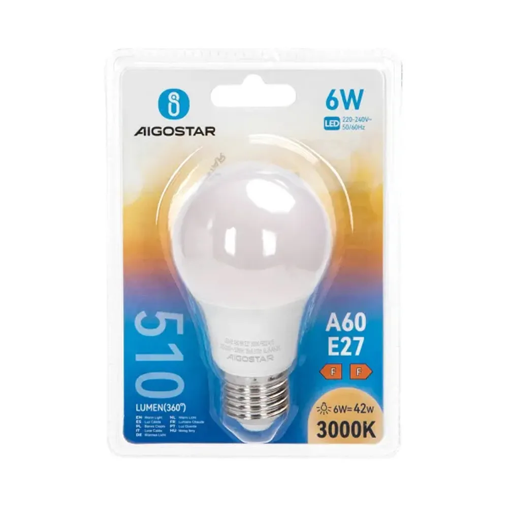 LAMPADINA LED A5 A60 6W CON SENSORE ATTACCO E27 450 LUMEN LAMPADINA LED A5 A60 6W CON SENSORE ATTACCO E27 450 LUMEN