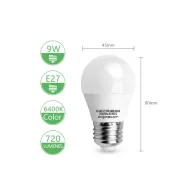 Lampada a led A5 G45(9W,E27,6400K,LUCE FREDDA)