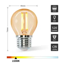 Lampada a led G45 (6W,E27,2000K)