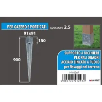 PORTAPALI ZINCATO A FUOCO (4 Fori) A PUNTA - Diverse Misure Misura X X X: 91 x 91 x 150 x 900 mm.