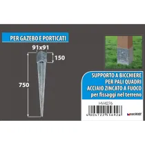 PORTAPALI ZINCATO A FUOCO (4 Fori) A PUNTA - Diverse Misure Misura X X X: 91 x 91 x 150 x 900 mm.
