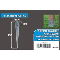PORTAPALI ZINCATO A FUOCO (4 Fori) A PUNTA - Diverse Misure Misura X X X: 91 x 91 x 150 x 900 mm.