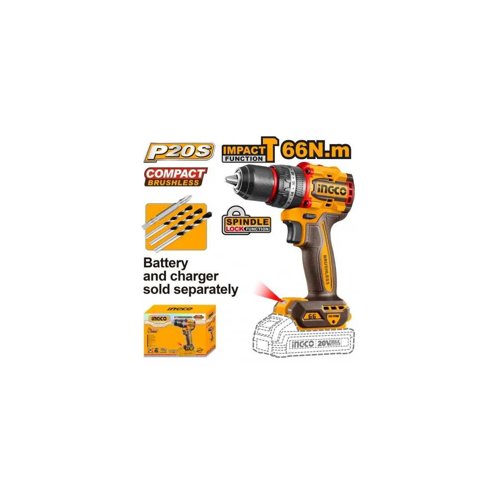 TRAPANO A PERCUSSIONE A BATTERIA BRUSHLESS 66N.m NUDO