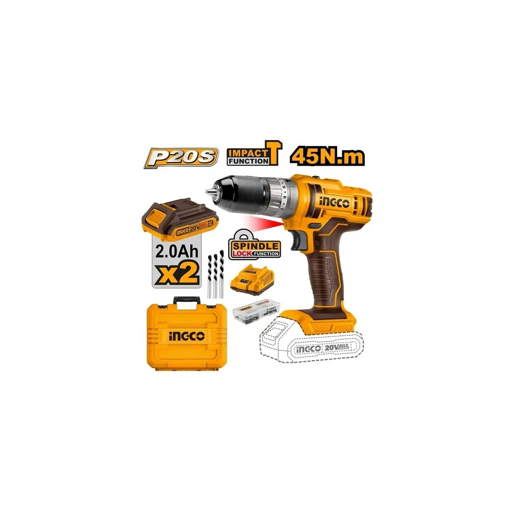TRAPANO AVVITATORE 20V CON 2 BATTERIE 2Ah +47 ACCESSORI TRAPANO AVVITATORE 20V CON 2 BATTERIE 2Ah +47 ACCESSORI