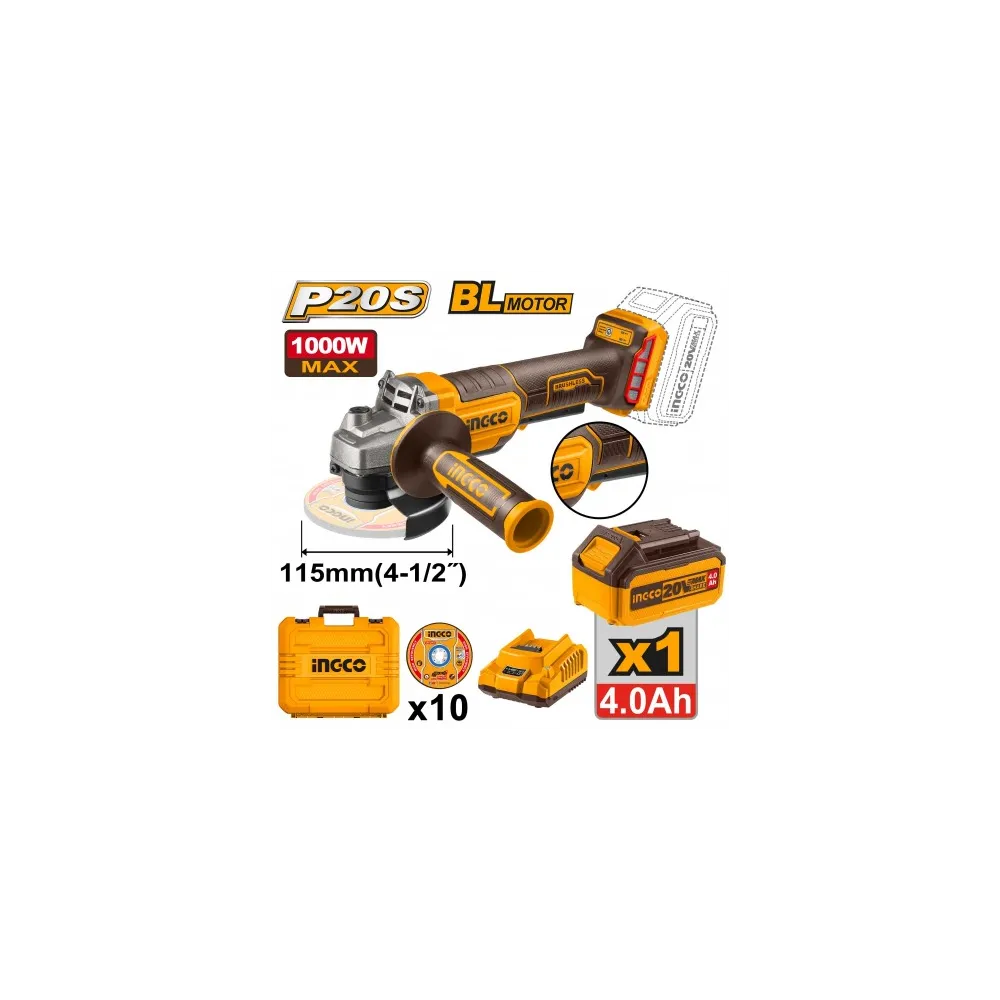 SMERIGLIATRICE ANGOLARE 20V D.115 CON BATTERIA E VALIGETTA