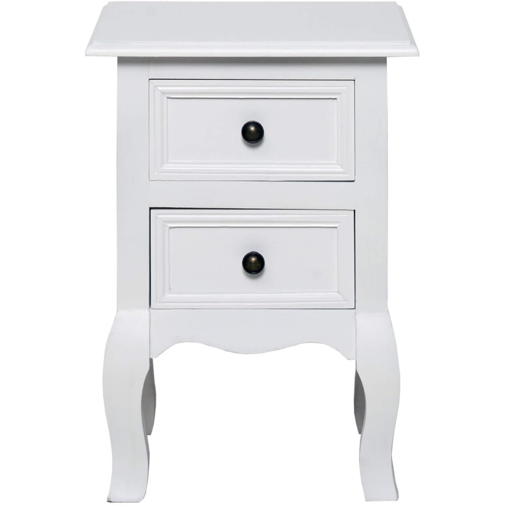 BEDSIDE TABLE 2 DRAWERS PAULOWNIA WOOD MDF WHITE CLASSIC BAROQUE STYLE