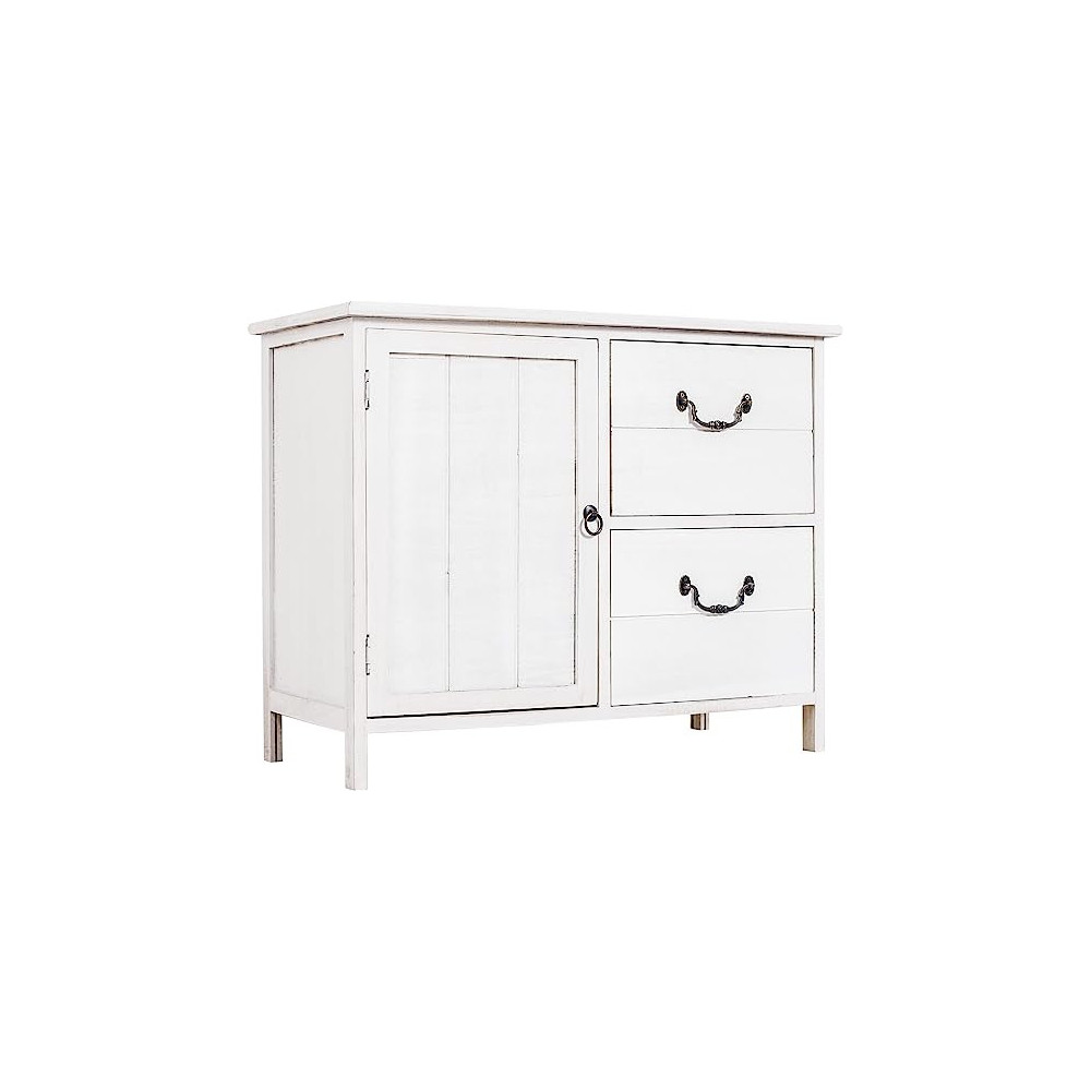 WHITE SHABBY CHIC MULTIPURPOSE CABINET WITH 1 DOOR AND 2 DRAWERS