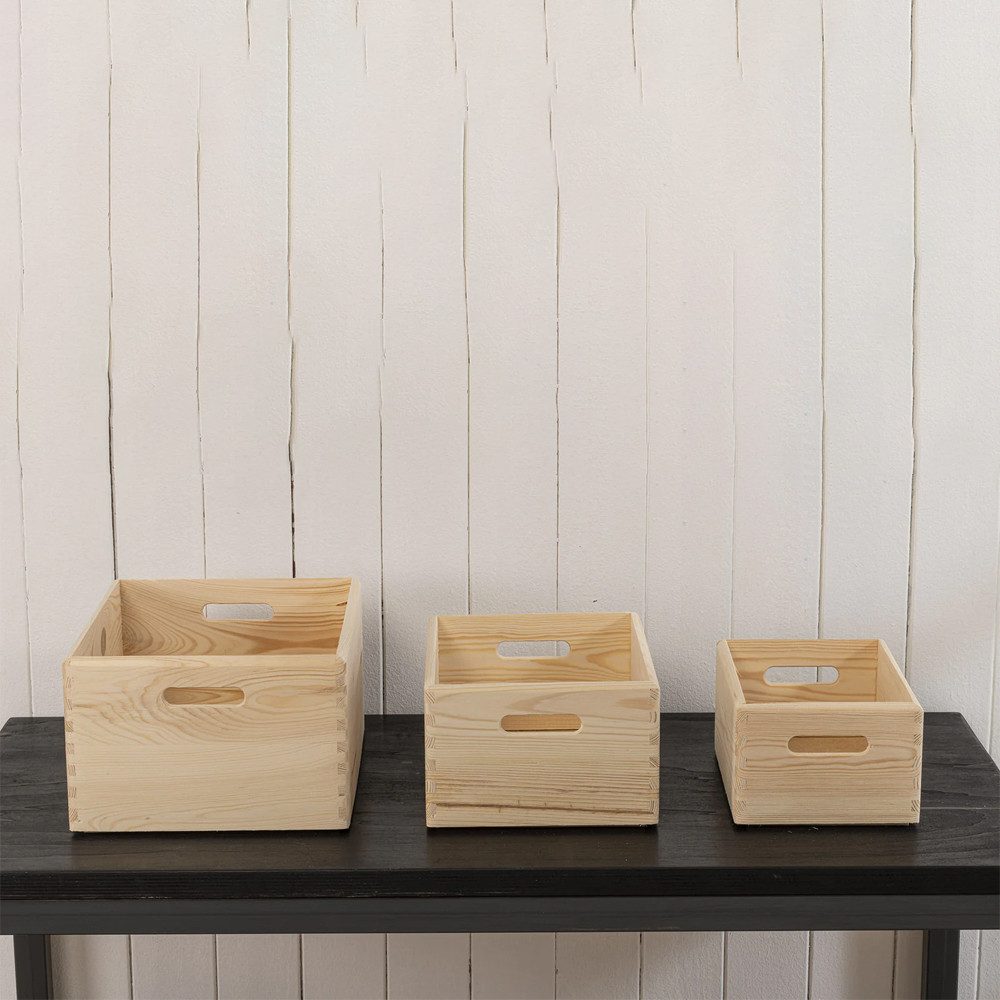 SET OF 3 MULTIPURPOSE UNPAINTED NATURAL PINE WOODEN BOXES