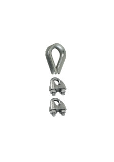 Set of 2 clamps + thimbles for galvanized steel cables