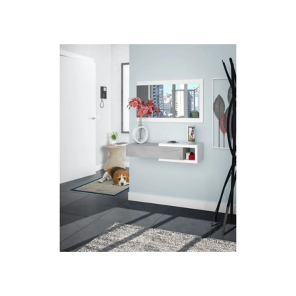 KIT INGRESSO 1 CASSETTO + SPECCHO NOON BIANCO CEMENTO
