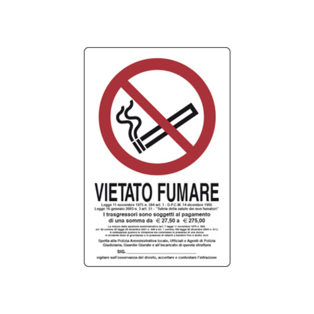 TARGA SEGNALETICA VIETATO FUMARE L.311/1 30X20 (10