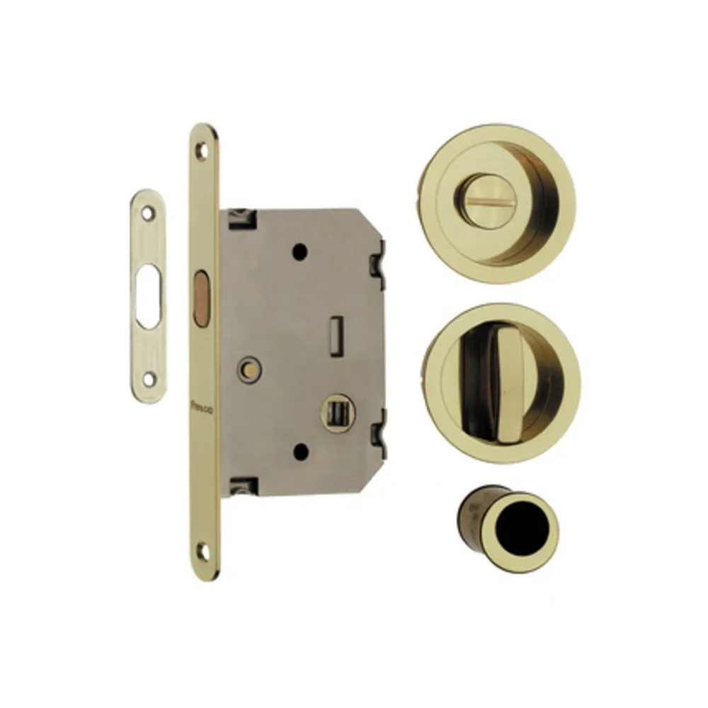 KIT MANIGLIE TONDO C/SERRATURA PORTE SCORR ORO