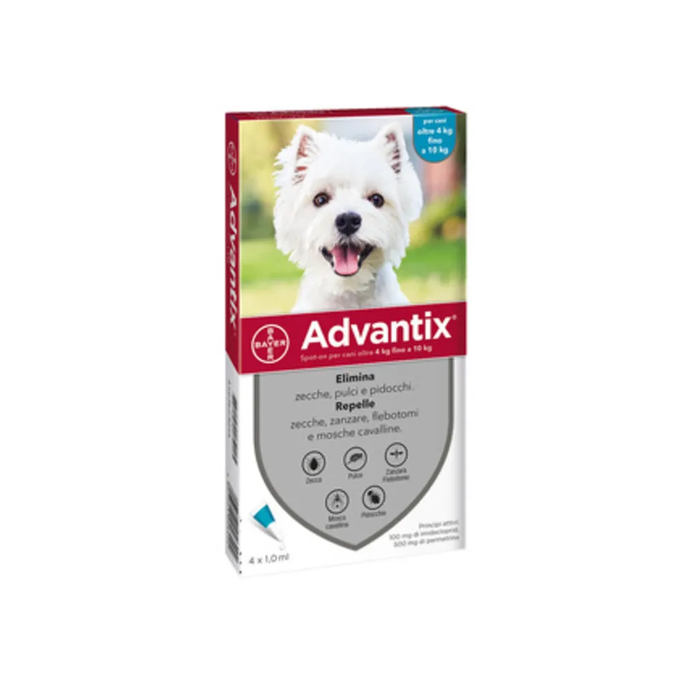 BAYER ADVANTIX SPOT ON 4 PIPETTE CANI 4-10 KG BAYER ADVANTIX SPOT ON 4 PIPETTE CANI 4-10 KG