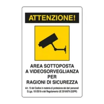 TARGA AREA SOTTO VIDEOSORVEGL. 300X200 ALLUMINIO (10
